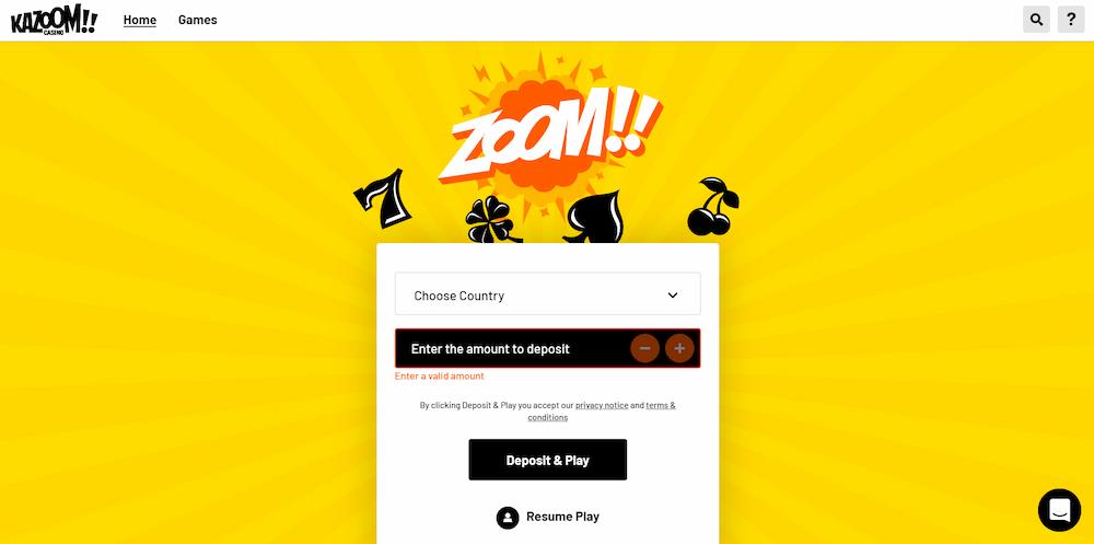 Kazoom casino interface