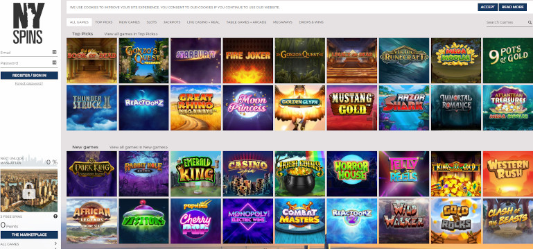 NY Spins Casino India Game Selection