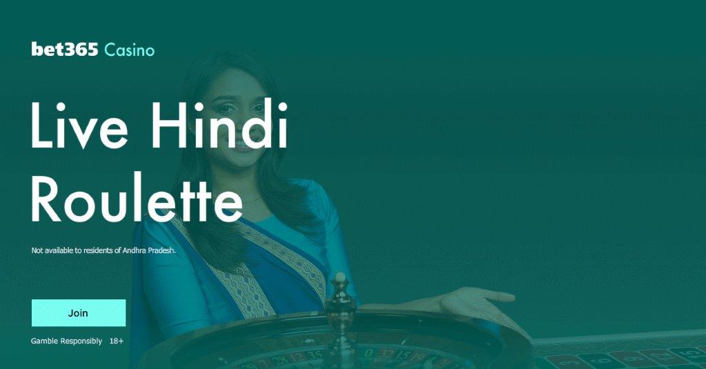 Banner with text "Live Hindi Roulette" and a Live dealer in background