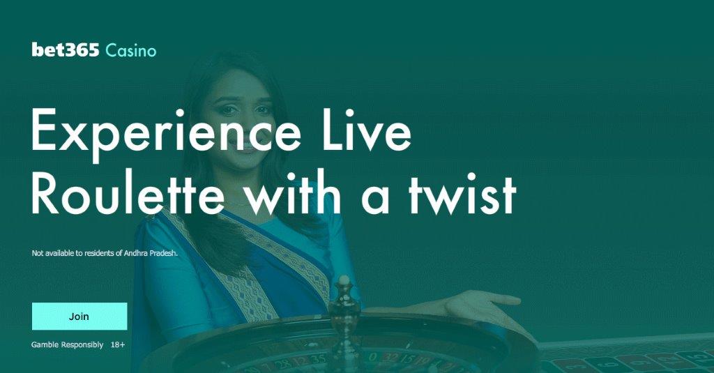 Banner with text "Experience Live Roulette with a twist" and a Live dealer in background for Andar Bahar